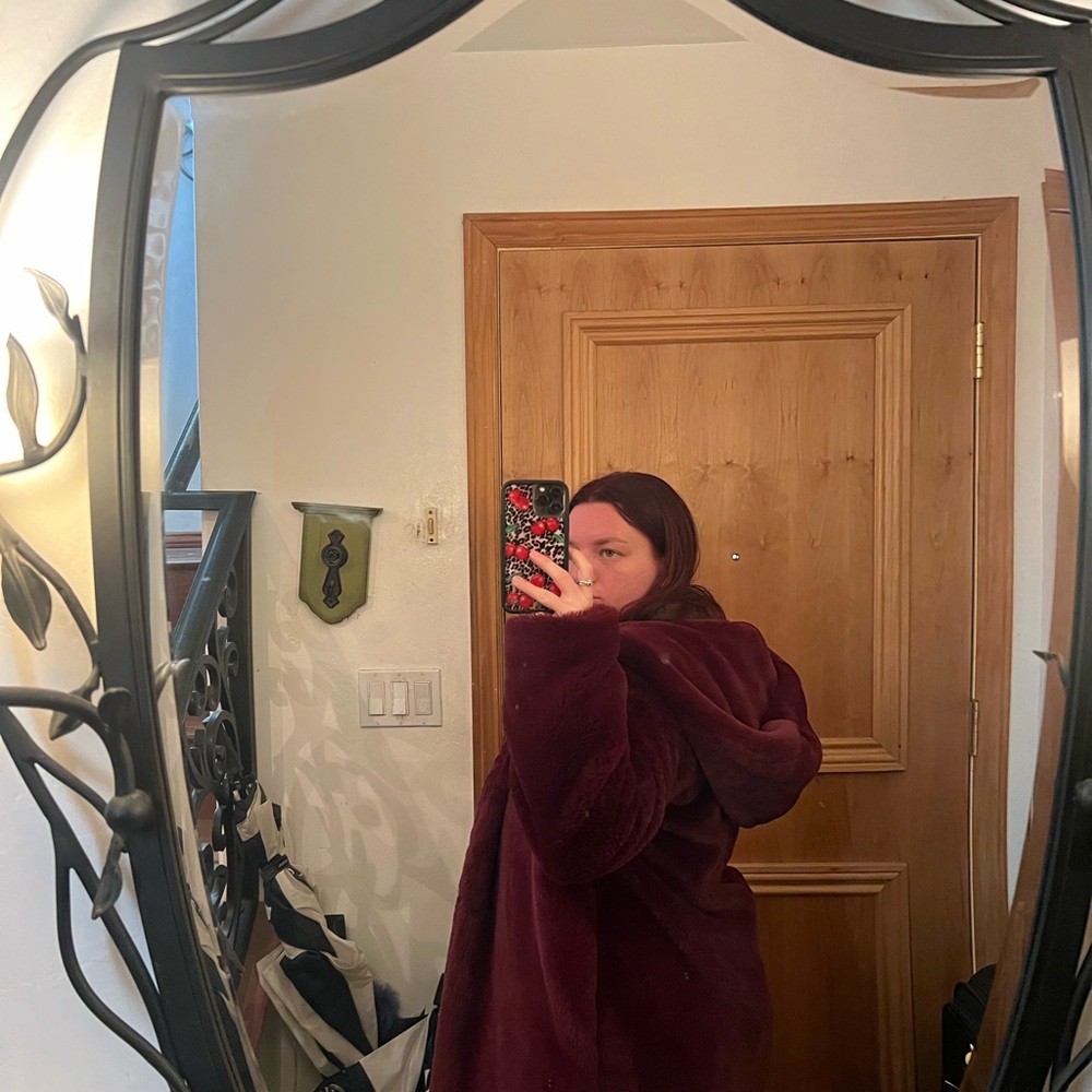 Burgundy Faux Fur Jacket - Picture 4 of 5